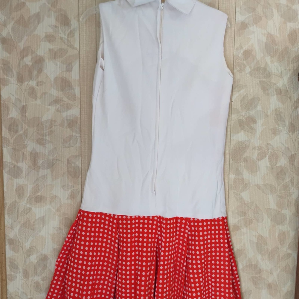 Vintage 70s Julie Miller High Neck Drop Waist 2 PC Polka Dot Dress Suit (REPAIR) - Picture 10 of 13